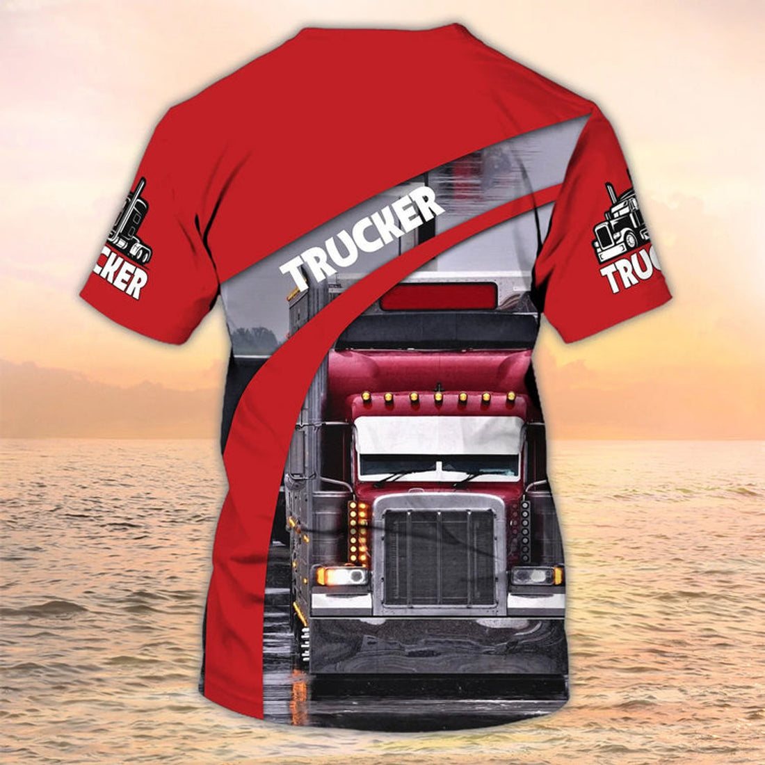 Custom Red Trucker T-Shirt Men Women 3D Truck Sublimation On Shirt Gift For Trucker