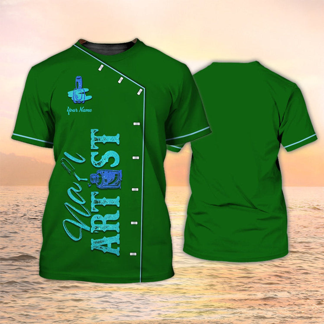 FUNSTUFFPRINT Nail Artist Custom T-Shirt Nail Tech Shirt Green Gift For Nail Technican 3D T-shirt
