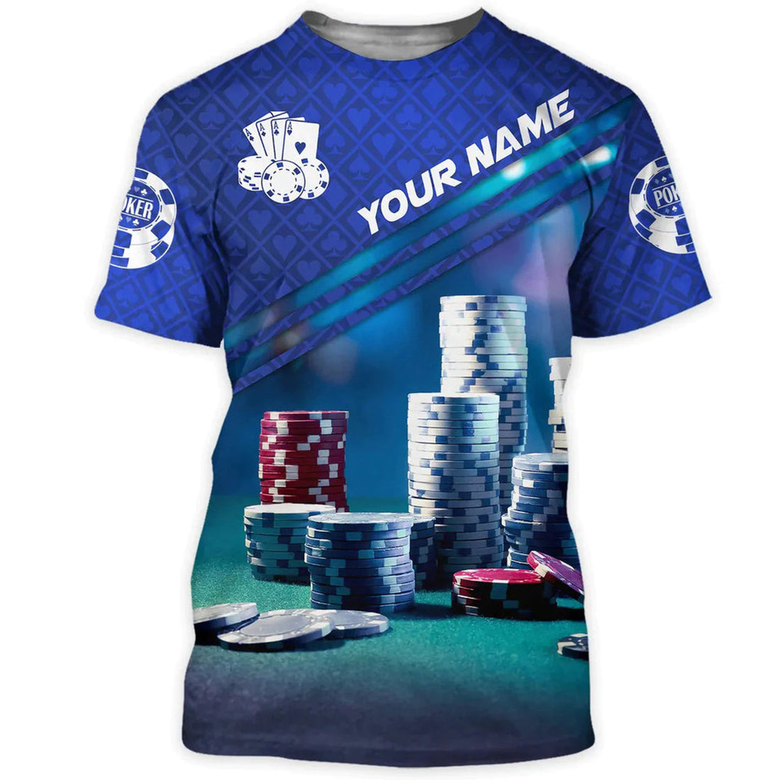 Custom Personalized 3D Blue Poker Shirt, Unisex Poker T-Shirt Men Women, Poker Player Uniform
