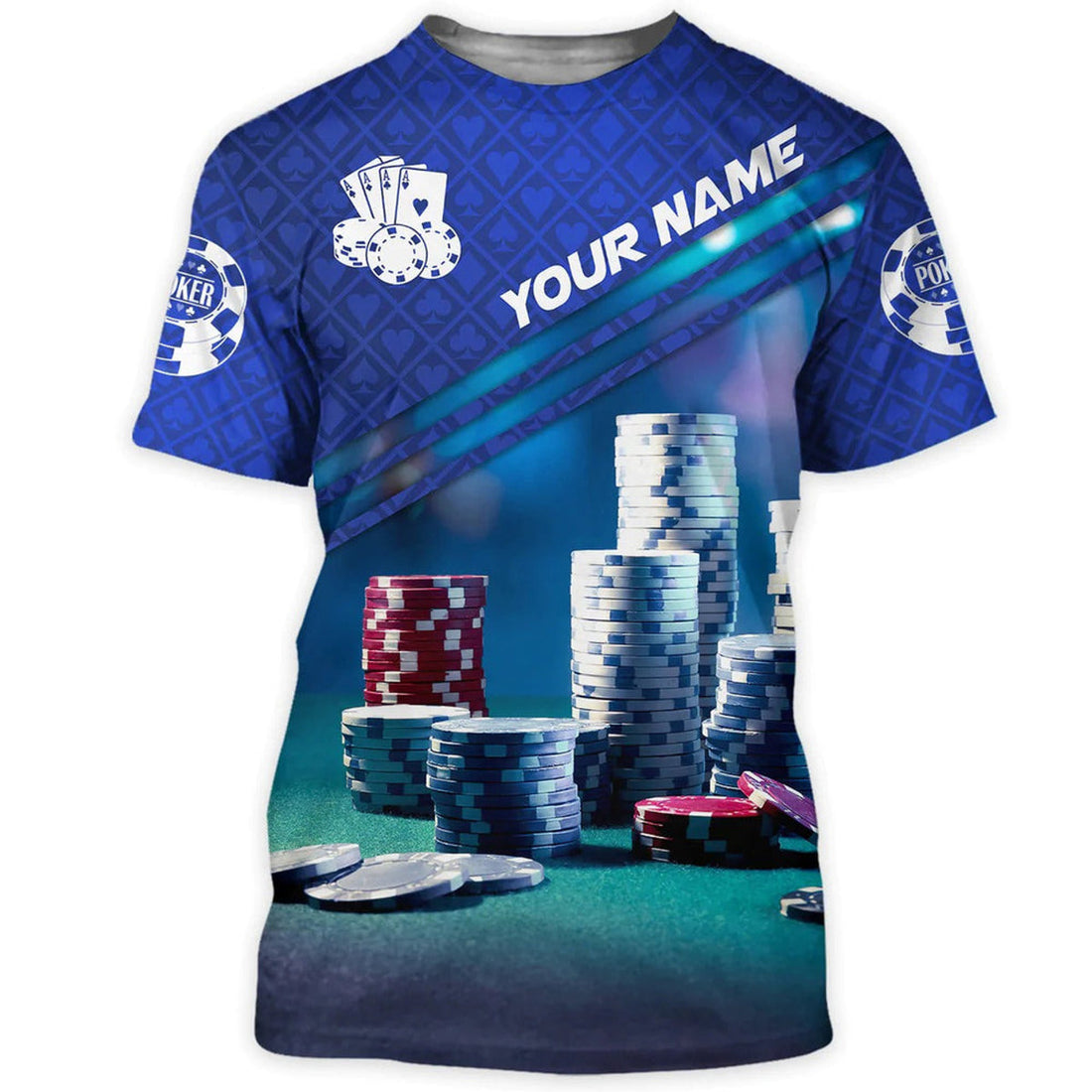 FUNSTUFFPRINT Personalized 3D Blue Poker Shirt, Unisex Poker T-Shirt Men Women, Poker Player Uniform 3D T-shirt