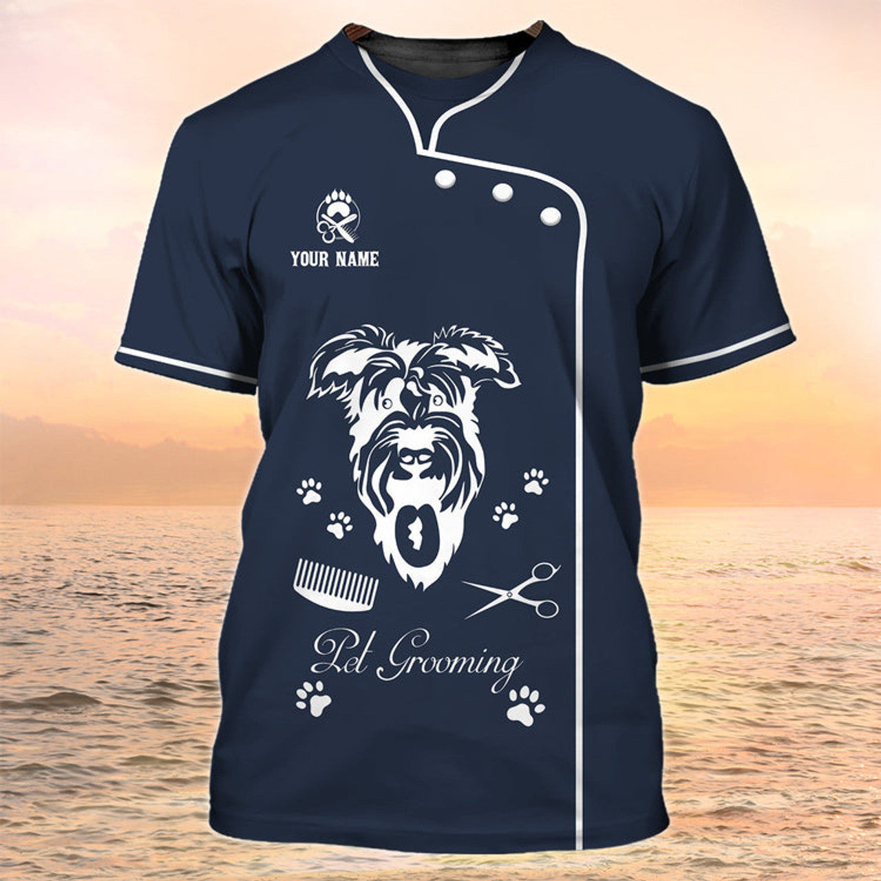 FUNSTUFFPRINT Grooming Apparel Am Dog Groomer Personalized Name 3D T-Shirt Pet Grooming Salon Uniform 3D T-shirt