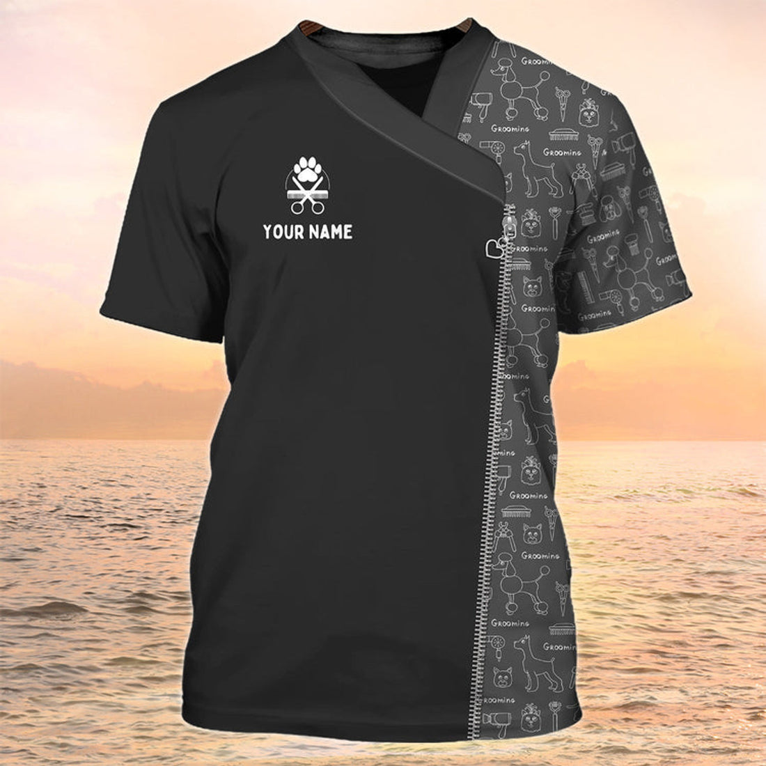 FUNSTUFFPRINT Dog Groomer T-Shirt Dog Grooming Shirt Pet Grooming Salon Uniform 3D T-shirt