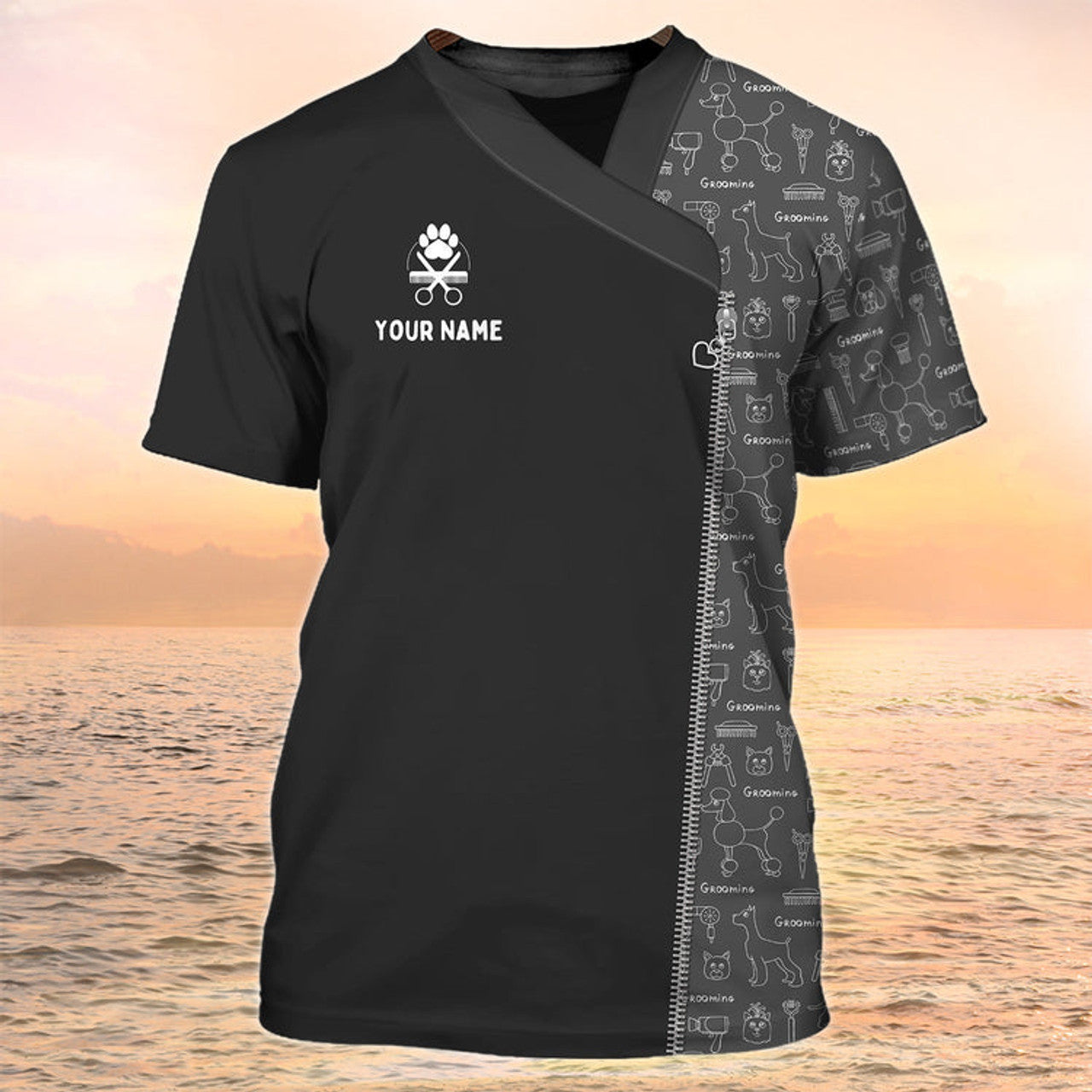 FUNSTUFFPRINT Dog Groomer T-Shirt Dog Grooming Shirt Pet Grooming Salon Uniform 3D T-shirt