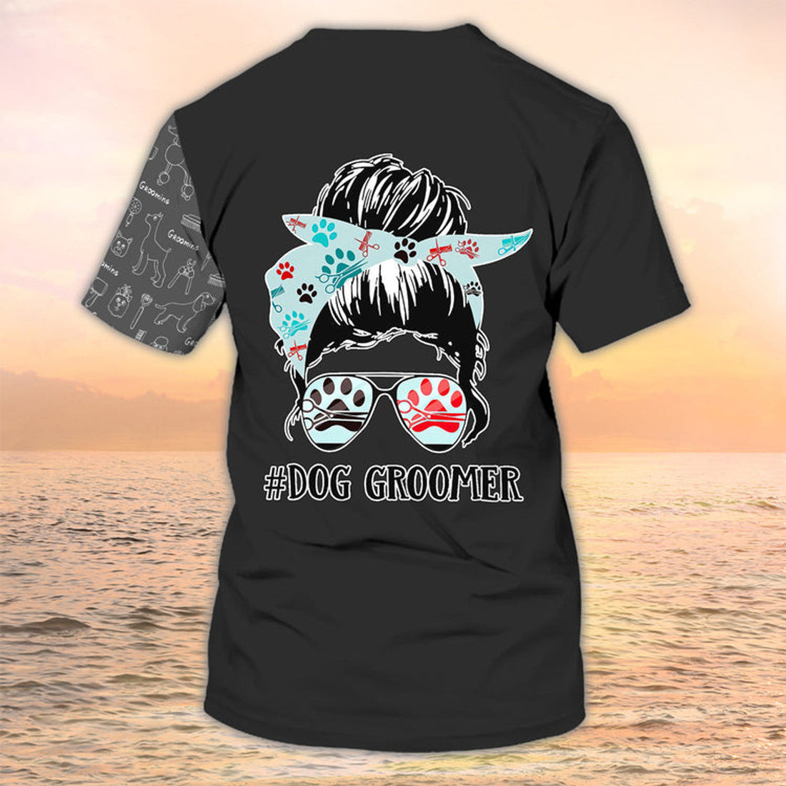 FUNSTUFFPRINT Dog Groomer T-Shirt Dog Grooming Shirt Pet Grooming Salon Uniform 3D T-shirt