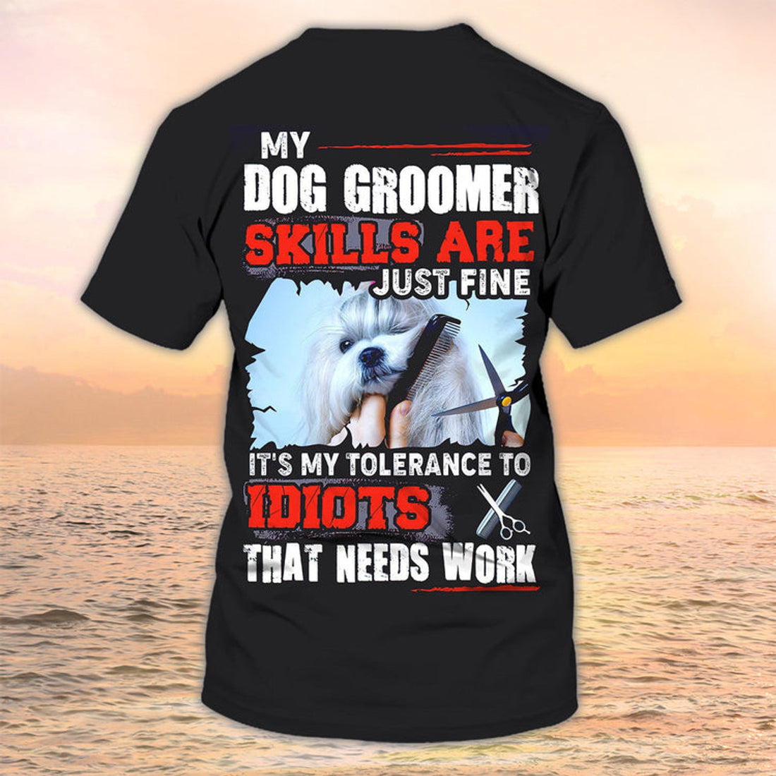 FUNSTUFFPRINT Dog Groomer Custom Shirts Grooming Uniform Salon Pet Personalized Name 3D T-Shirt
