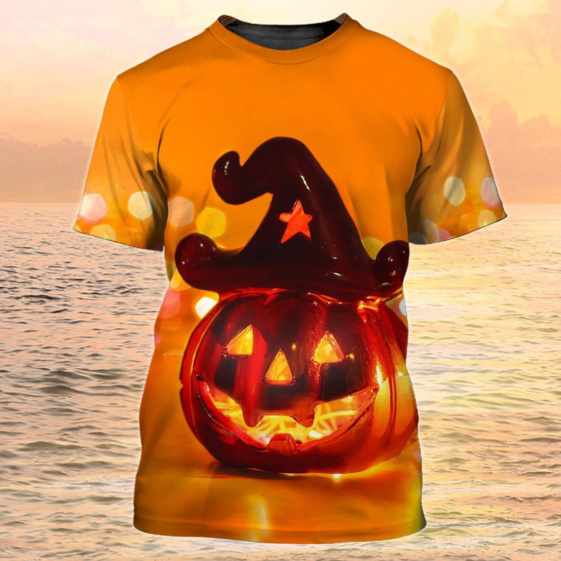 FUNSTUFFPRINT Halloween T-Shirts For Adults Yellow 3D Pumpkin Autumn Halloween Shirt 3D T-shirt
