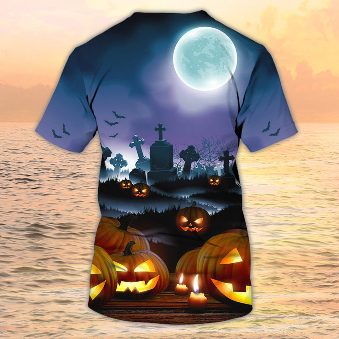 FUNSTUFFPRINT 3D All Over Print Pumpkin With Grave Halloween T-Shirt Mens Halloween Shirt 3D T-shirt