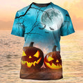 FUNSTUFFPRINT 3D Pumpkin Light Sublimation On Halloween T-Shirt Halloween Shirts Gift For Halloween 3D T-shirt
