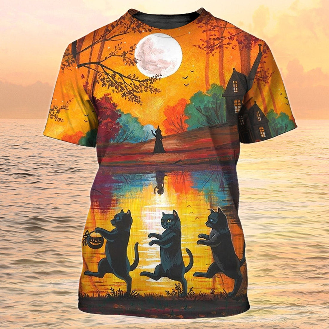 FUNSTUFFPRINT Cat Halloween Shirt Funny Cat Halloween Tee Shirt Halloween Gift Cat Lover 3D T-shirt