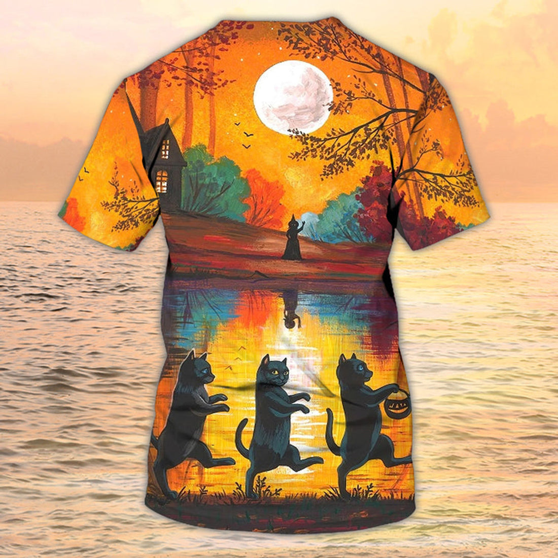 FUNSTUFFPRINT Cat Halloween Shirt Funny Cat Halloween Tee Shirt Halloween Gift Cat Lover 3D T-shirt