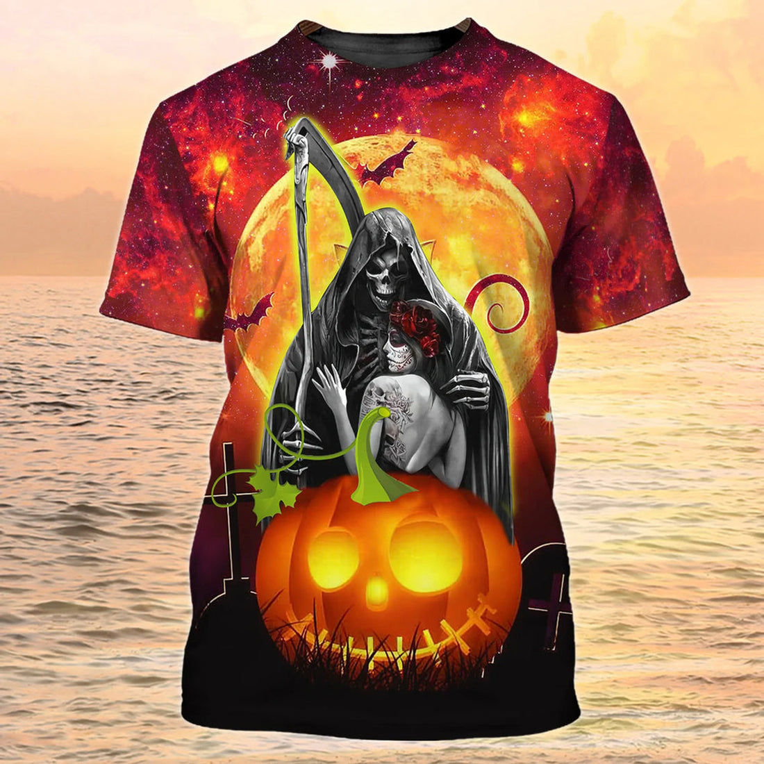 Skull Girl Halloween 3D T-Shirt The Death And Girl Halloween T-Shirt Men Women