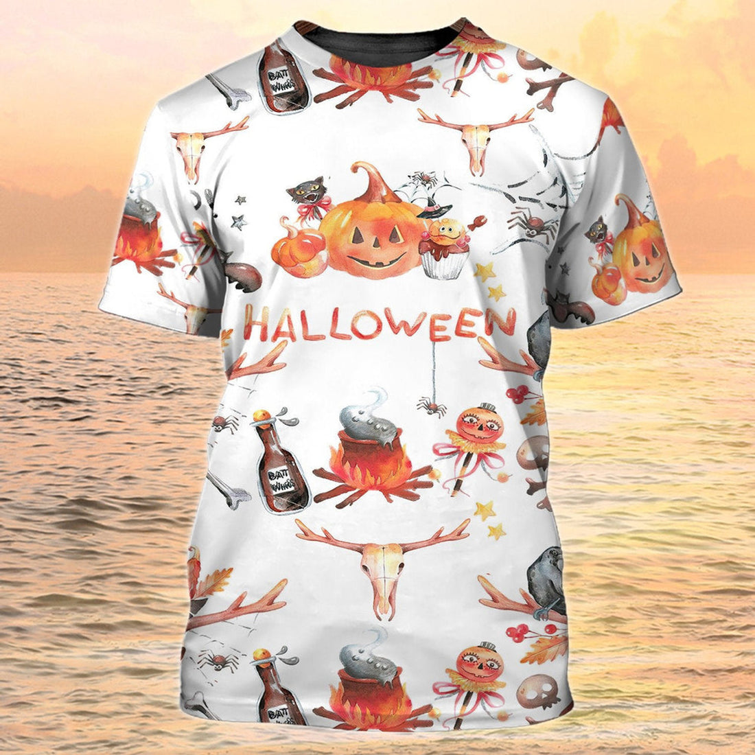FUNSTUFFPRINT 3D Funny Halloween Shirt Men Women On White Pattern 3D T-shirt