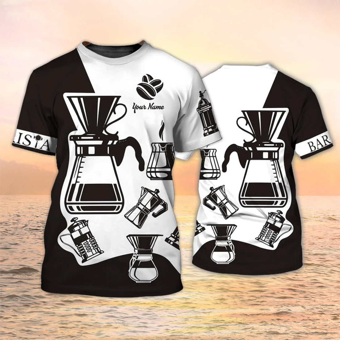 Custom Coffee Tools Set PrinT-Shirt Barista T-Shirt Custom Coffe Shirt Black And White