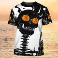 Skull Halloween 3D T-Shirt Pumpkin Eyes Skeleton Black And White Halloween Shirts
