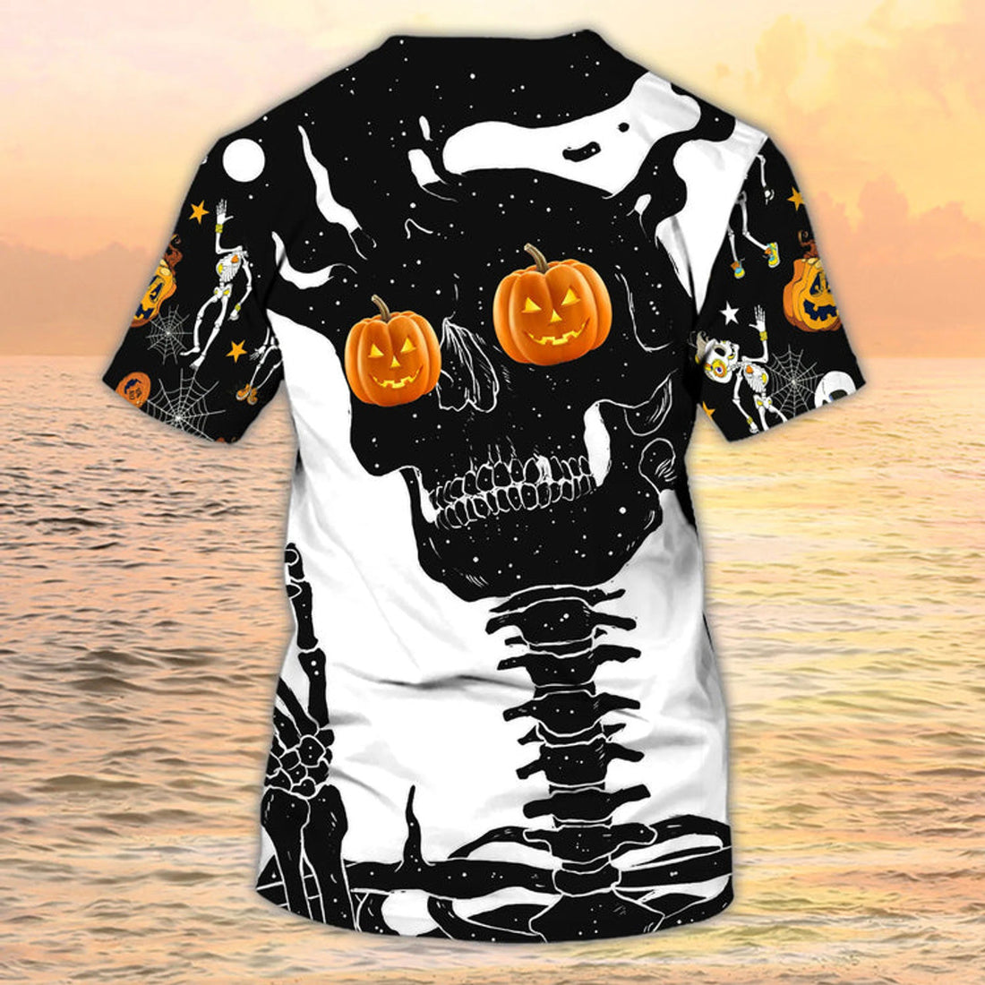Skull Halloween 3D T-Shirt Pumpkin Eyes Skeleton Black And White Halloween Shirts