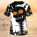 FUNSTUFFPRINT Skull Halloween 3D T-Shirt Pumpkin Eyes Skeleton Black And White Halloween Shirts 3D T-shirt