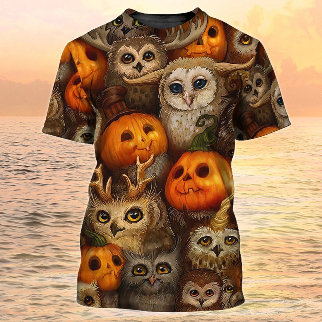 Owl Halloween Shirts 3D All Over Printed Owl And Pumpkin Halloween T-Shirt
