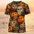 Owl Halloween Shirts 3D All Over Printed Owl And Pumpkin Halloween T-Shirt