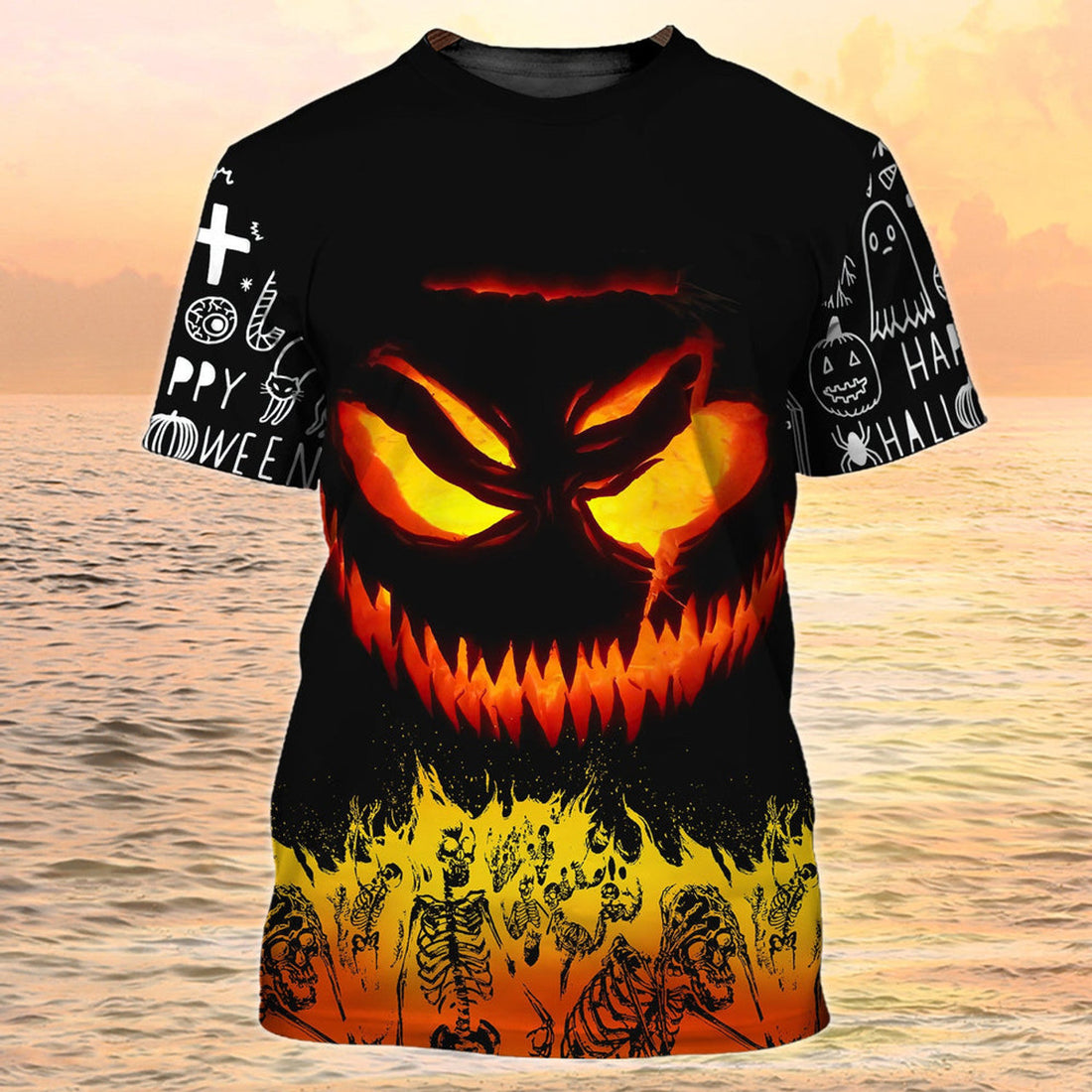 FUNSTUFFPRINT 3D All Over Print Black Shirt Halloween Pattern Halloween Skeleton T-Shirt Men Women 3D T-shirt