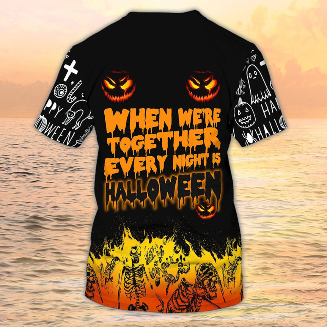 FUNSTUFFPRINT 3D All Over Print Black Shirt Halloween Pattern Halloween Skeleton T-Shirt Men Women 3D T-shirt