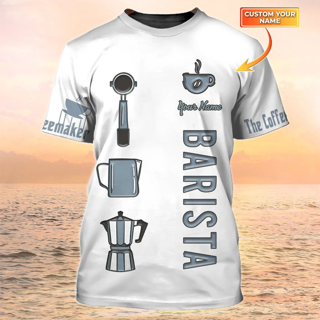 Custom Barista Shirt Coffee Tools Set PrinT-Shirt Coffeemaker Custom T-Shirt White