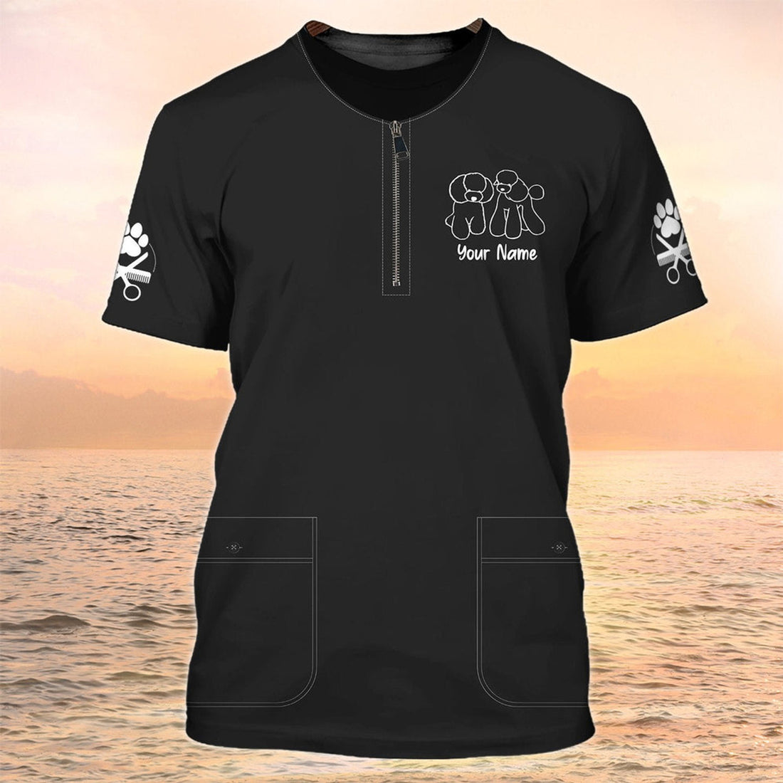 FUNSTUFFPRINT Pet Groomer T-Shirt Grooming Custom Shirts Pet Salon Uniform Black 3D T-shirt