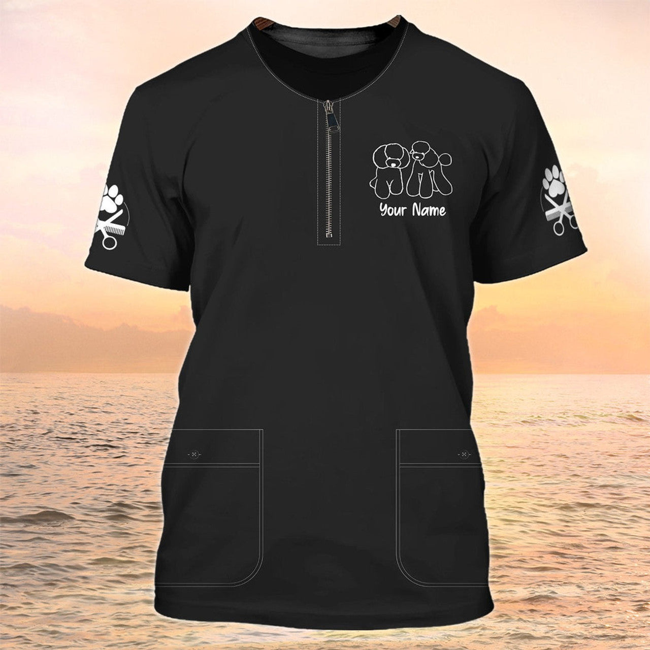 FUNSTUFFPRINT Pet Groomer T-Shirt Grooming Custom Shirts Pet Salon Uniform Black 3D T-shirt