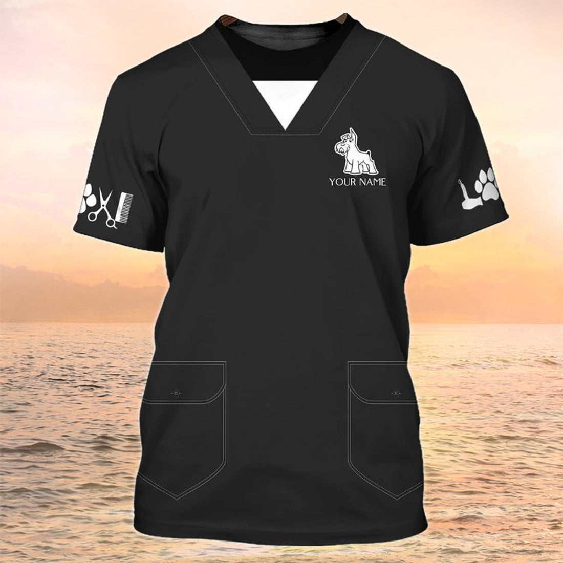 FUNSTUFFPRINT Pet Groomer Shirts Grooming Custom Shirts Pet Salon Uniform Black 3D T-shirt