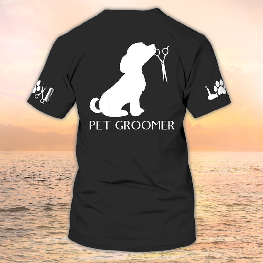 FUNSTUFFPRINT Pet Groomer Shirts Grooming Custom Shirts Pet Salon Uniform Black 3D T-shirt