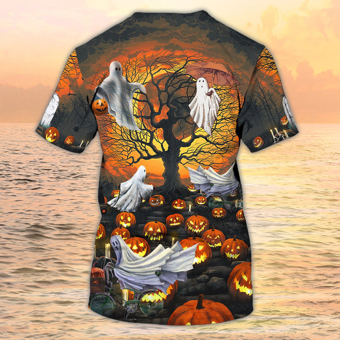 FUNSTUFFPRINT 3D All Over Print Ghost And Pumpkin Halloween Shirt Ghost Flying Halloween 3D T-shirt