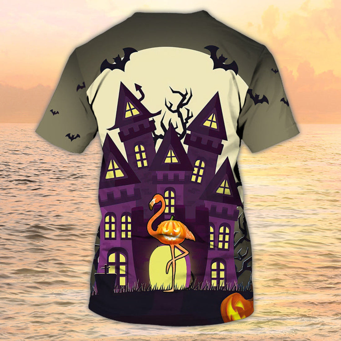 FUNSTUFFPRINT 3D All Over Print Flamingo On City Halloween Shirt Halloween Gift For Flamingo Lover 3D T-shirt