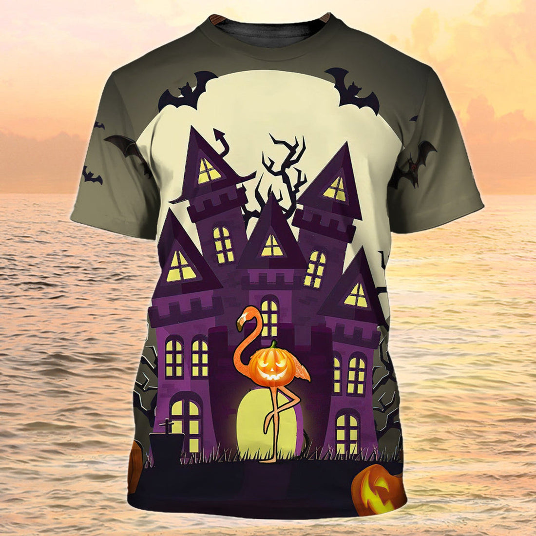 FUNSTUFFPRINT 3D All Over Print Flamingo On City Halloween Shirt Halloween Gift For Flamingo Lover 3D T-shirt