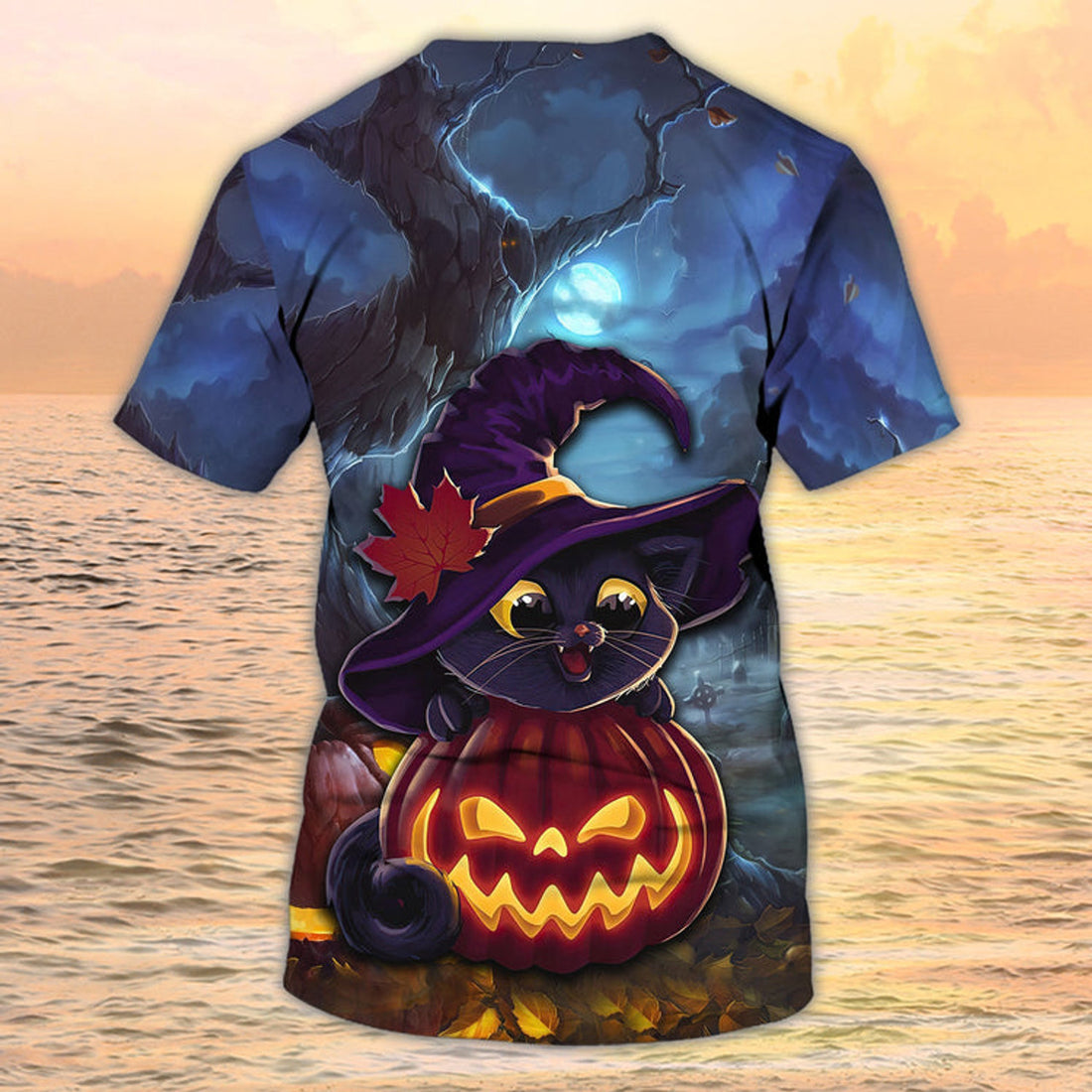 FUNSTUFFPRINT Cute Cat Halloween NighT-Shirt Halloween Shirt For Cat Lover Halloween Gift For Her 3D T-shirt