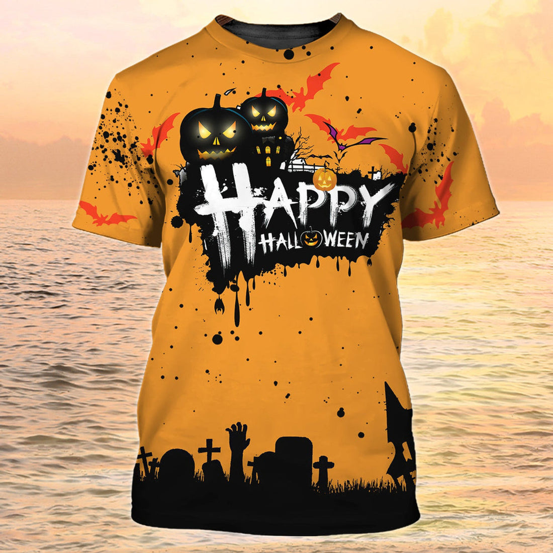 FUNSTUFFPRINT 3D All Over Printed Happy Halloween T-Shirt Grave Raise The Hand On Nigh3D T-shirt