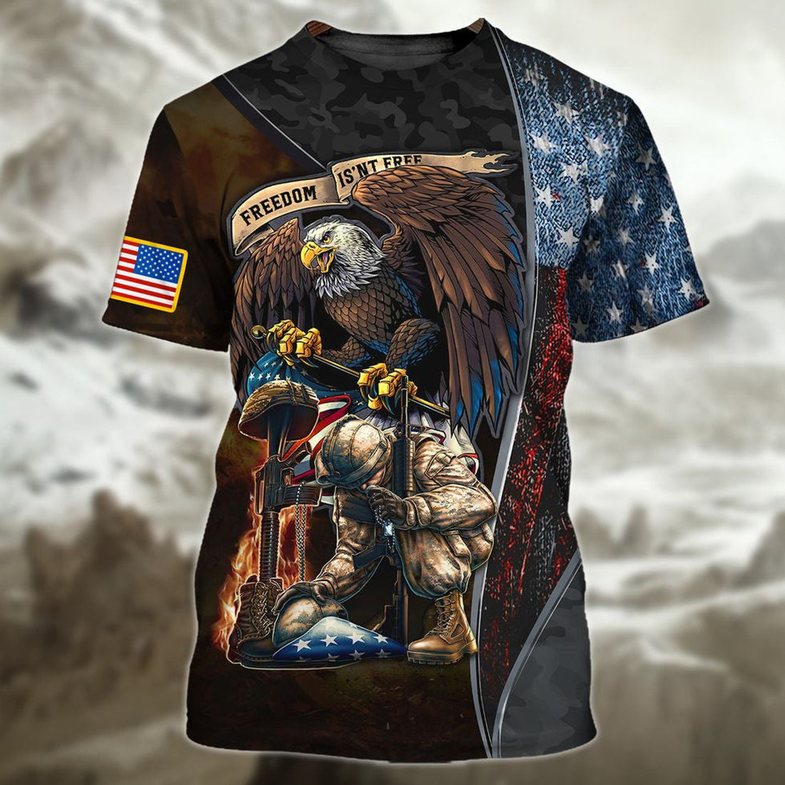 FUNSTUFFPRINT Freedom Isn'T Free United State Veteran 3D Shirts, Veteran American Eagle Design Clothing 3D T-shirt