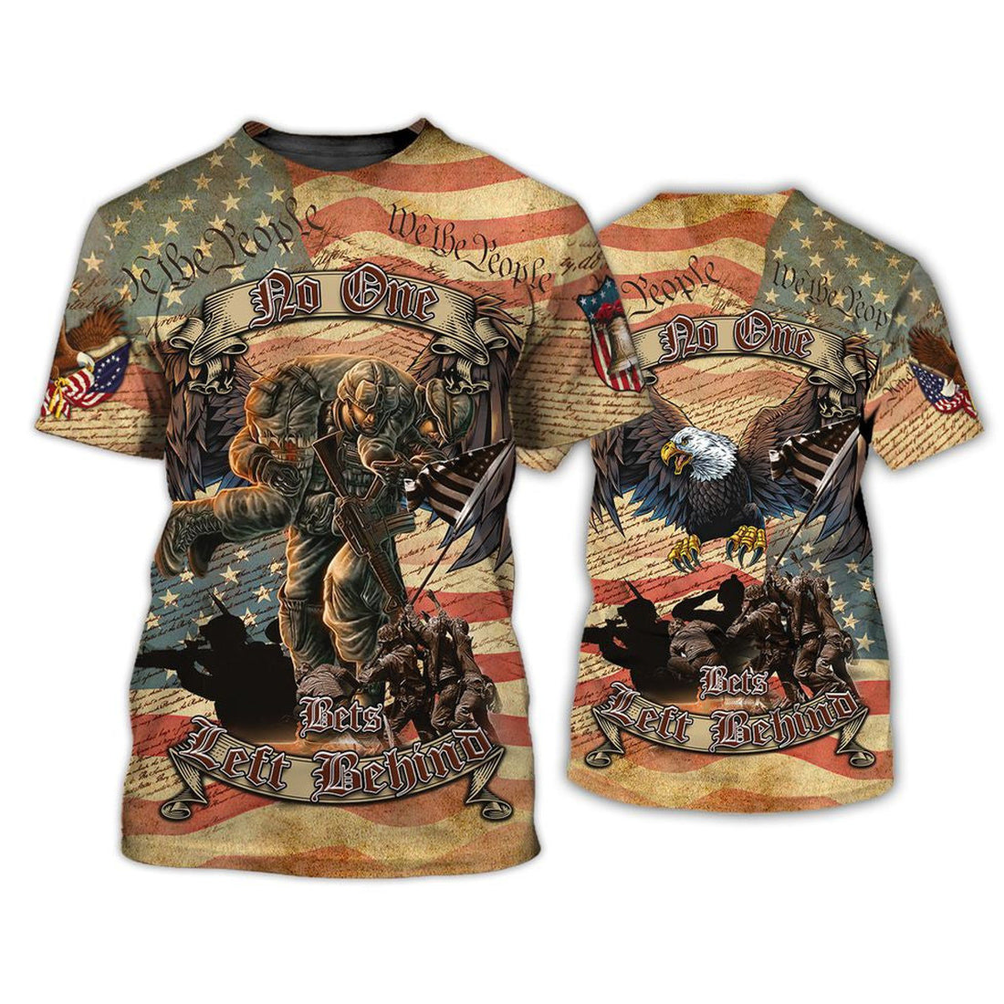 FUNSTUFFPRINT Eagle Veteran T-Shirt, No One Left Behind, Gift For Veteran, 3D Veteran Apparel 3D T-shirt