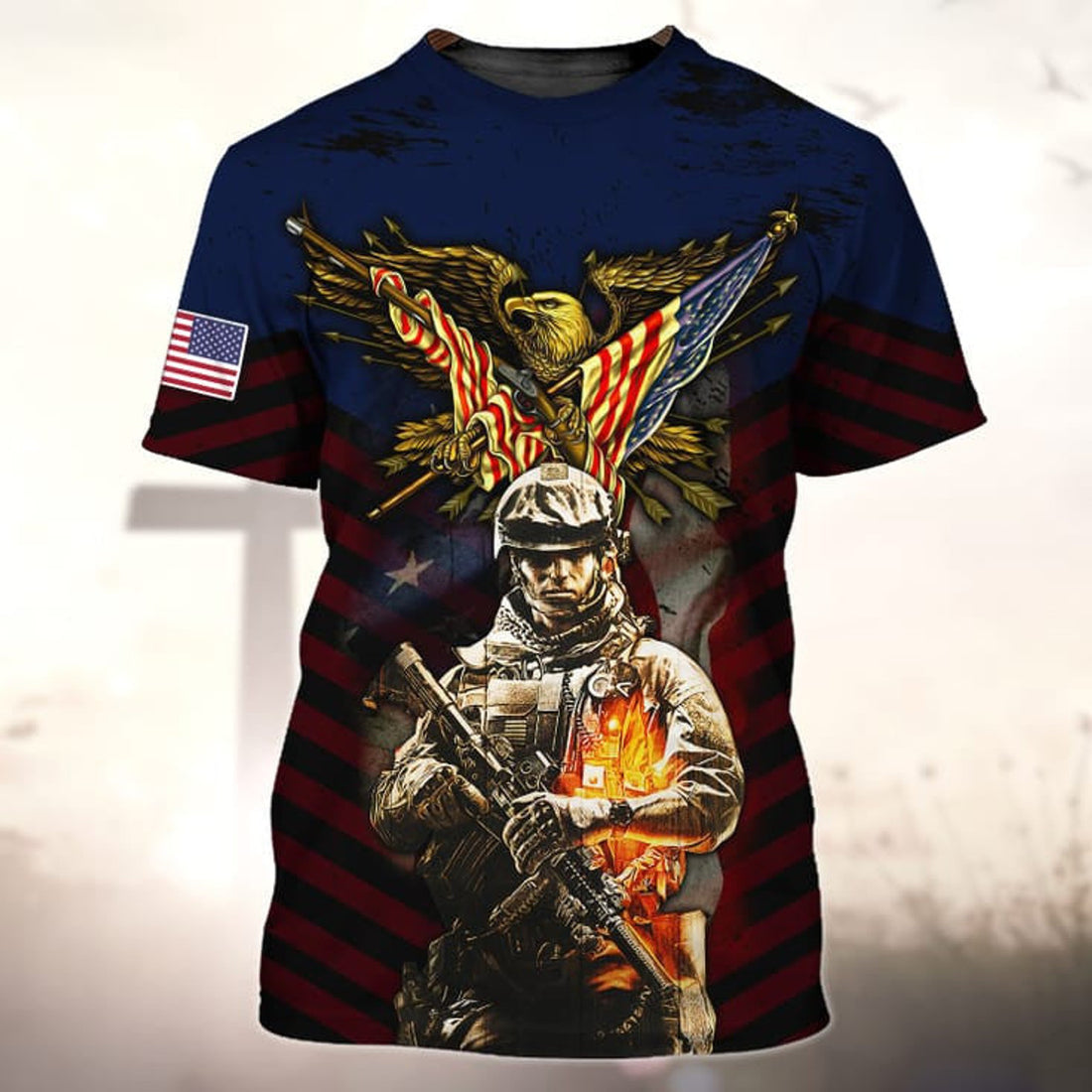 FUNSTUFFPRINT Eagle Veteran 3D Print On Shirt, Men T-Shirt For Veteran, Present To Veteran 3D T-shirt