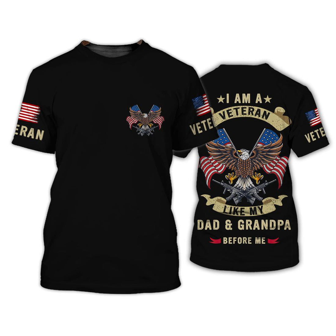 FUNSTUFFPRINT I Am A Veteran Like My Dad & Grandpa Before Me Shirt, Gift For Veteran, Proud Of Veteran Dad Hoodie 3D T-shirt