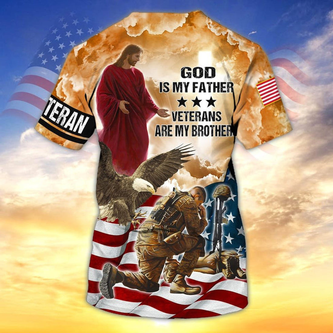 FUNSTUFFPRINT God Is My Father Veterans Are My Brothers 3D PrinT-Shirt, Us Veteran Short Sleeve, Gift For A Veteran 3D T-shirt