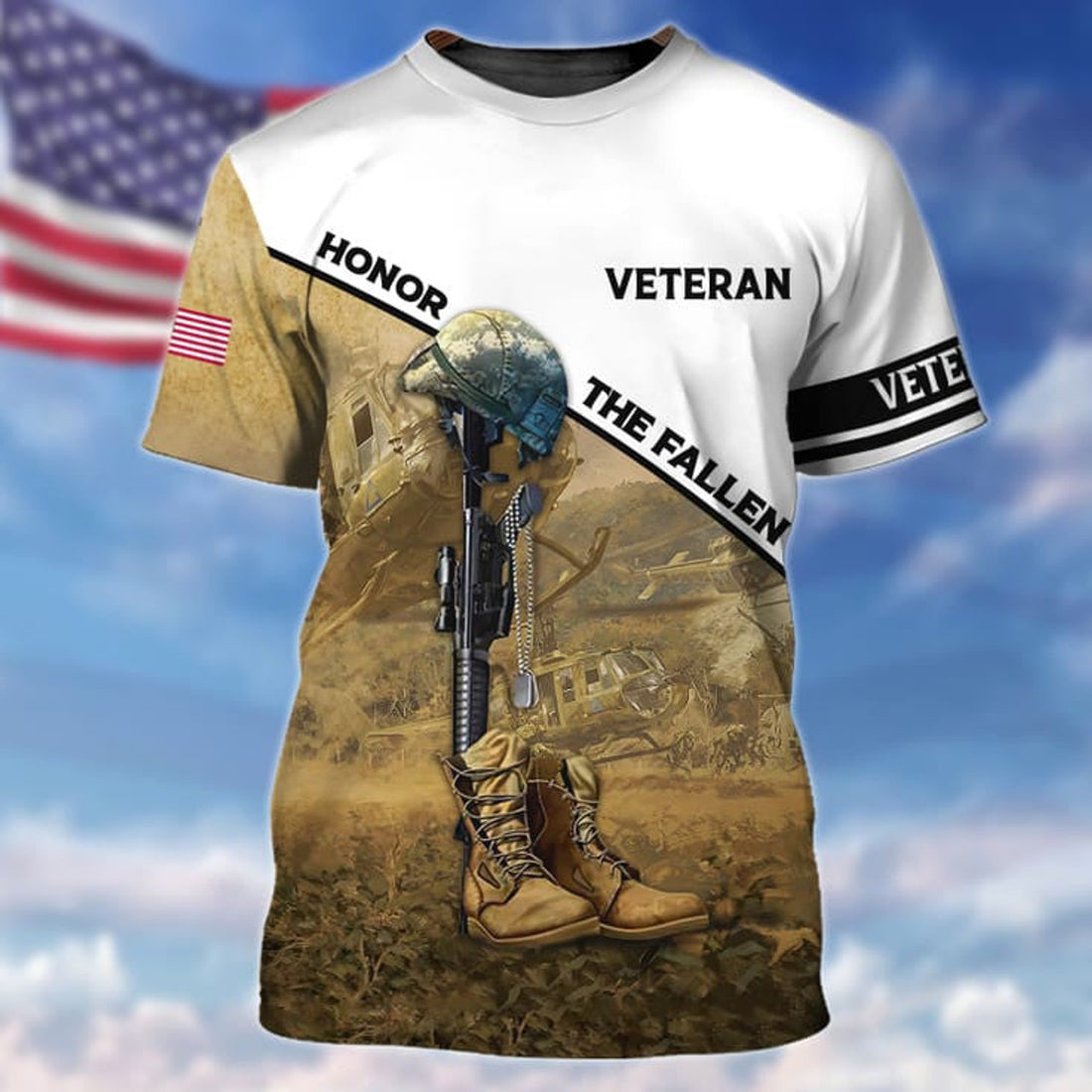 FUNSTUFFPRINT Honor The Fallen 3D Print On Shirt, Ugly Sweater For Veteran, Gift For Us Veteran 3D T-shirt