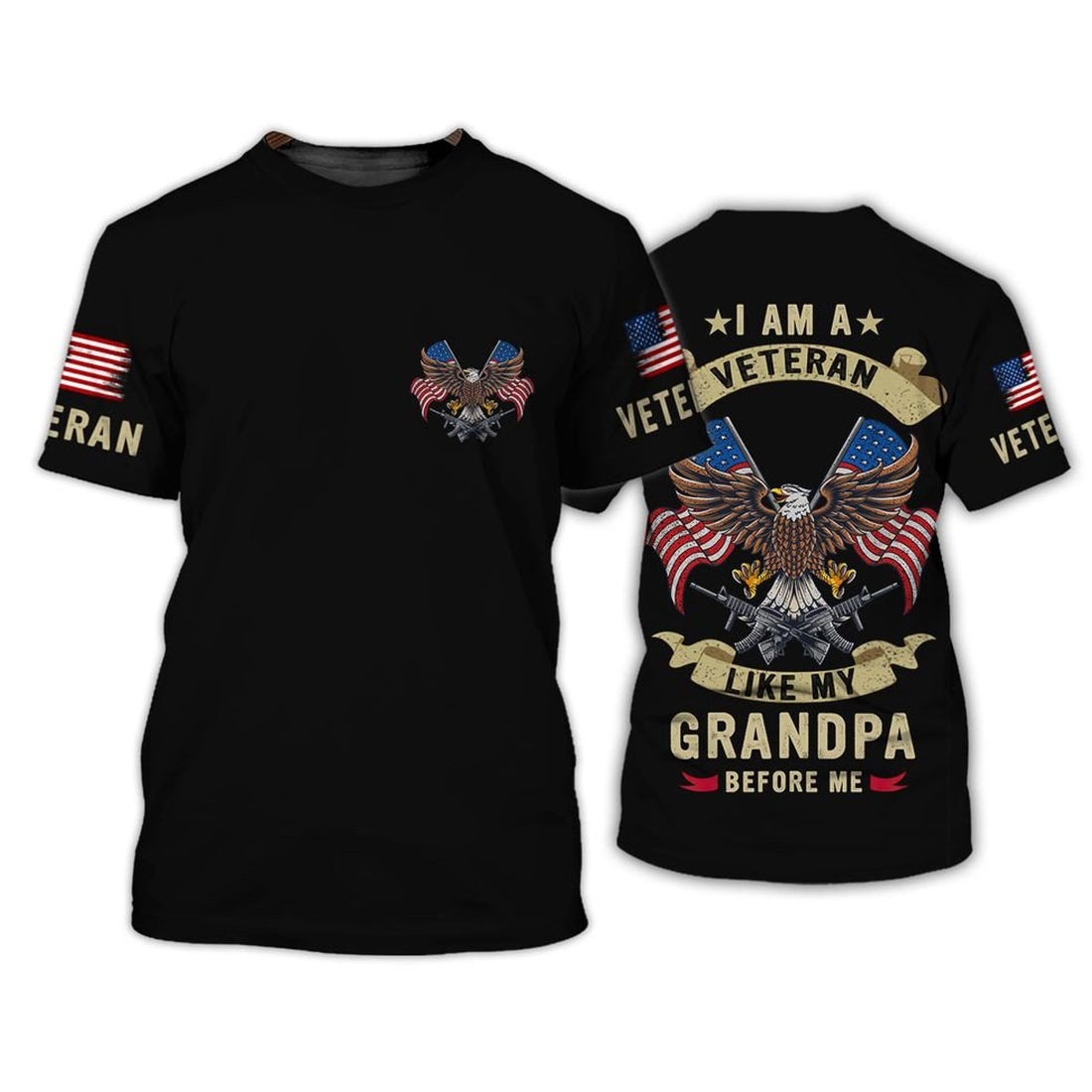FUNSTUFFPRINT I Am A Veteran Like My Grandpa Before Me Shirt, 3D Veteran Shirt, Veteran Apparel For Him 3D T-shirt