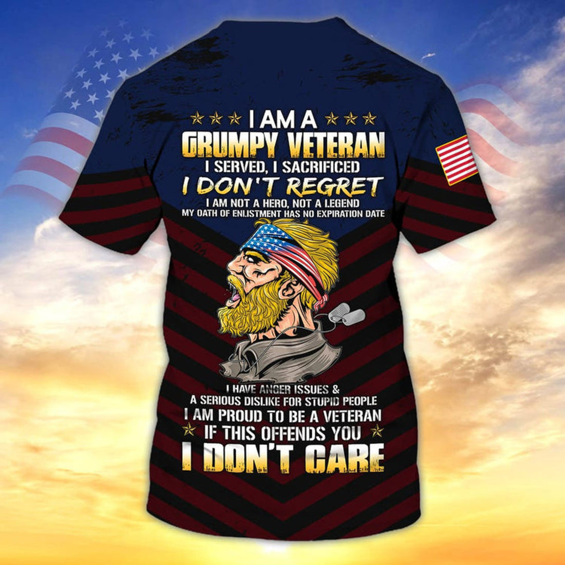 FUNSTUFFPRINT I Am A Grumpy Veteran 3D PrinT-Shirt Men Women, Proud To Be Veteran Clothing, Veteran Gift 3D T-shirt