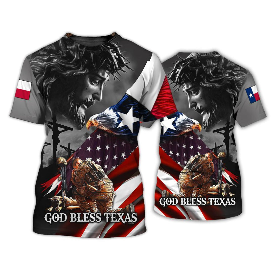 FUNSTUFFPRINT Veteran Texas Shirt, God Bless Texas Hoodie, Veteran Texas Unisex 3D T-shirt