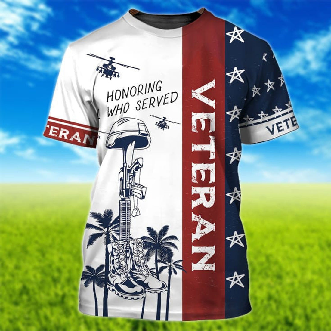 FUNSTUFFPRINT Honoring All Who Served Veteran, Veteran Pattern, Patriotic Veteran Gifts 3D T-shirt