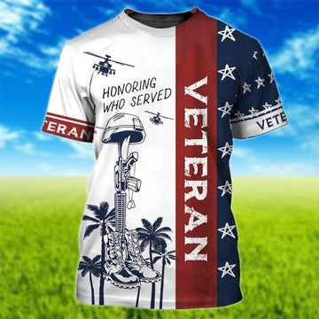 FUNSTUFFPRINT Honoring All Who Served Veteran, Veteran Pattern, Patriotic Veteran Gifts 3D T-shirt