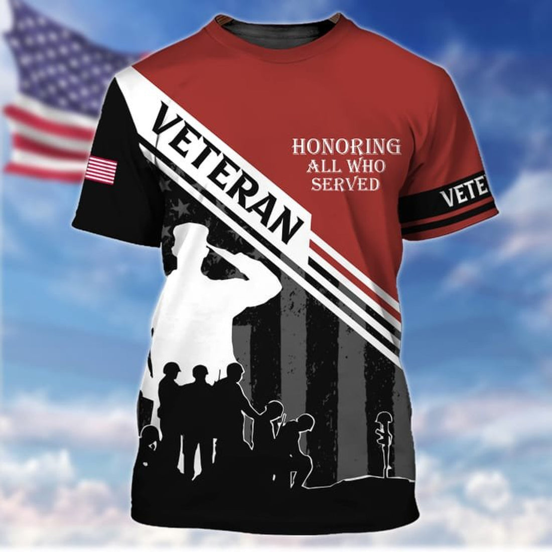 FUNSTUFFPRINT Honoring All Who Served 3D Veteran Shirt For Him, American Veteran Gift, Veteran Clothing 3D T-shirt