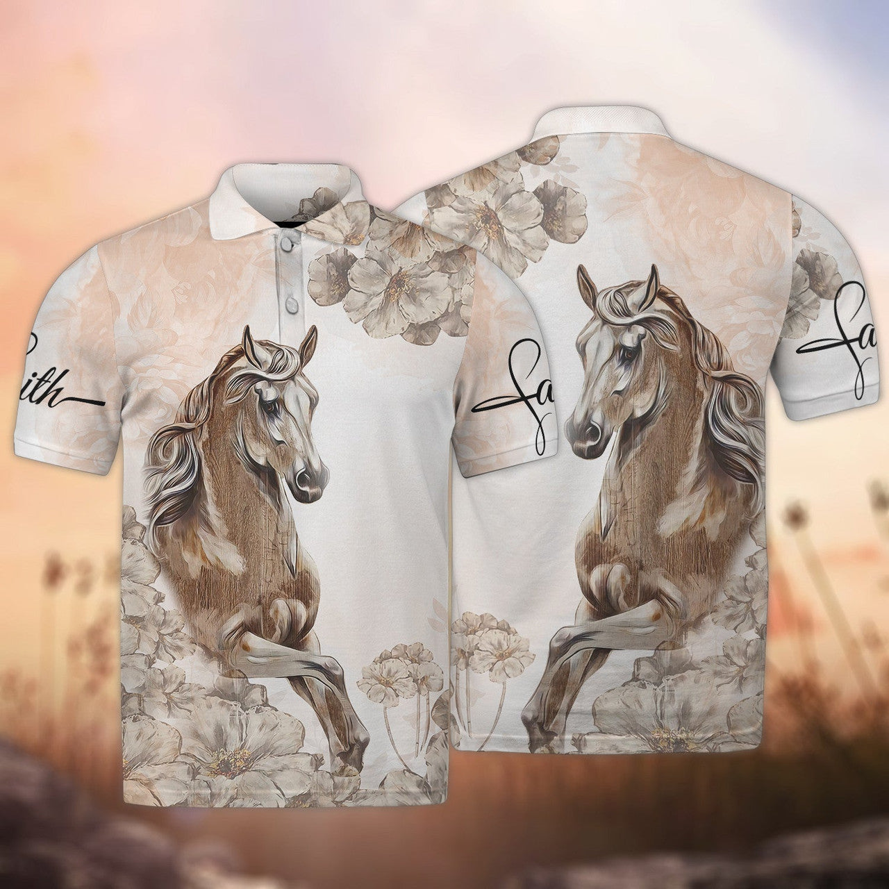 FUNSTUFFPRINT White Horse Polo Shirt Size S-5XL