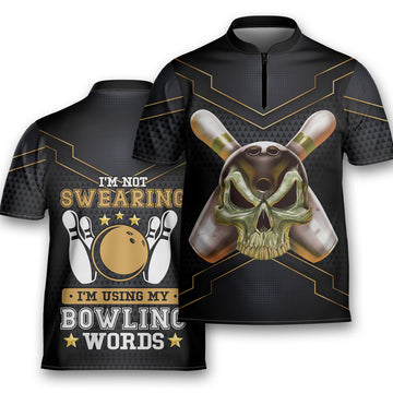 Custom Name I'm Not Swearing My Bowling Word Bowlering Zipped Polo Jersey