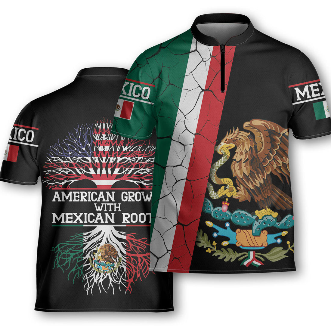 Personalized Mexico American Grown With Mexican Roots Bowling Jersey Polo