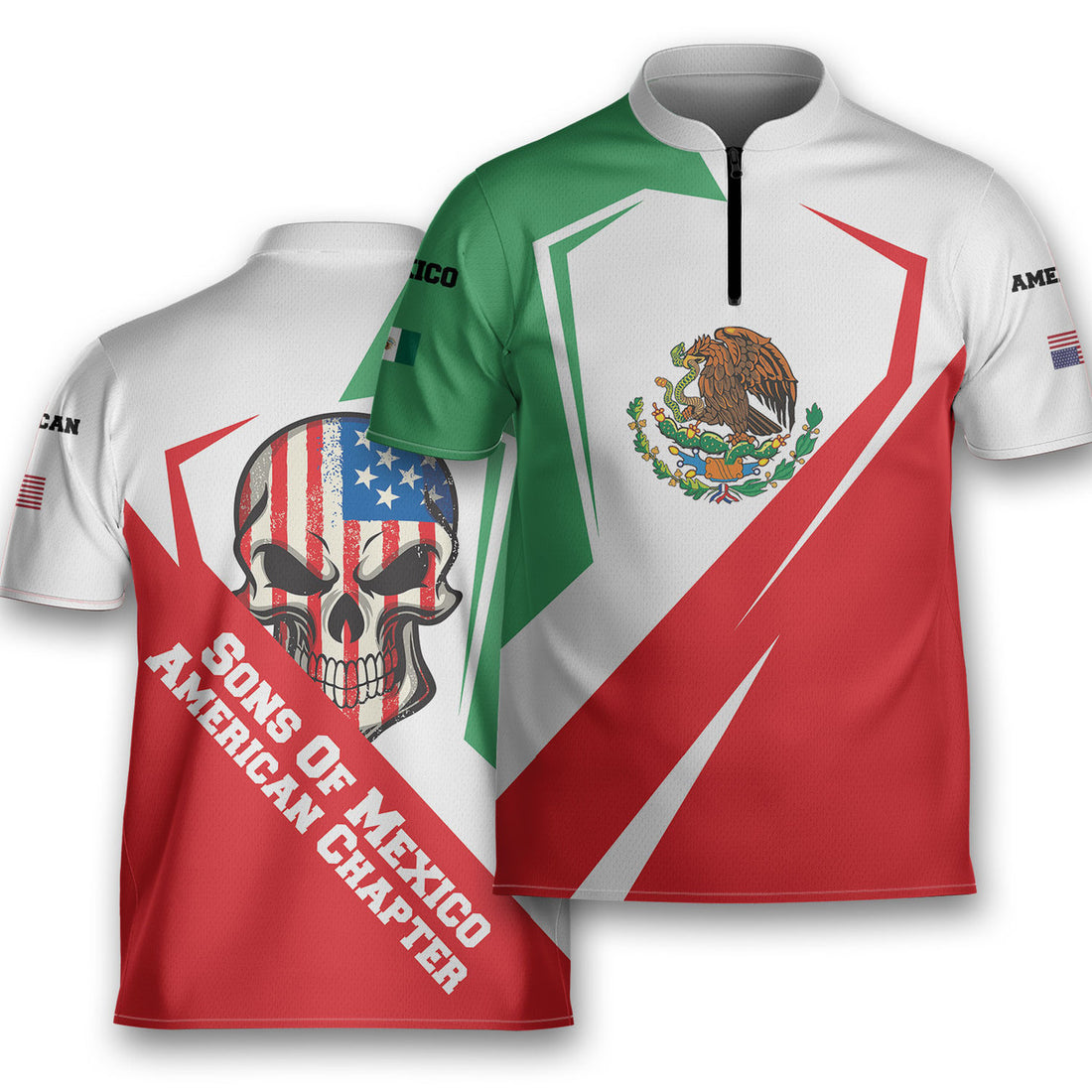 Personalized Mexico Sons Of Mexico American Chapter Skull Bowling Jersey Polo